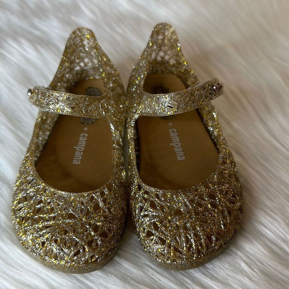 Mini Melissa + Campana Gold Glittery Zigzag Shoes Size 7